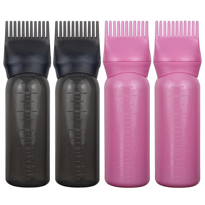 FZWONVUC 4 Pack Root Comb Applicator Bottle, Hair Oil Comb Applicator for Hair Dye, Shampoos, Salons (Pink+Black) - Image 1
